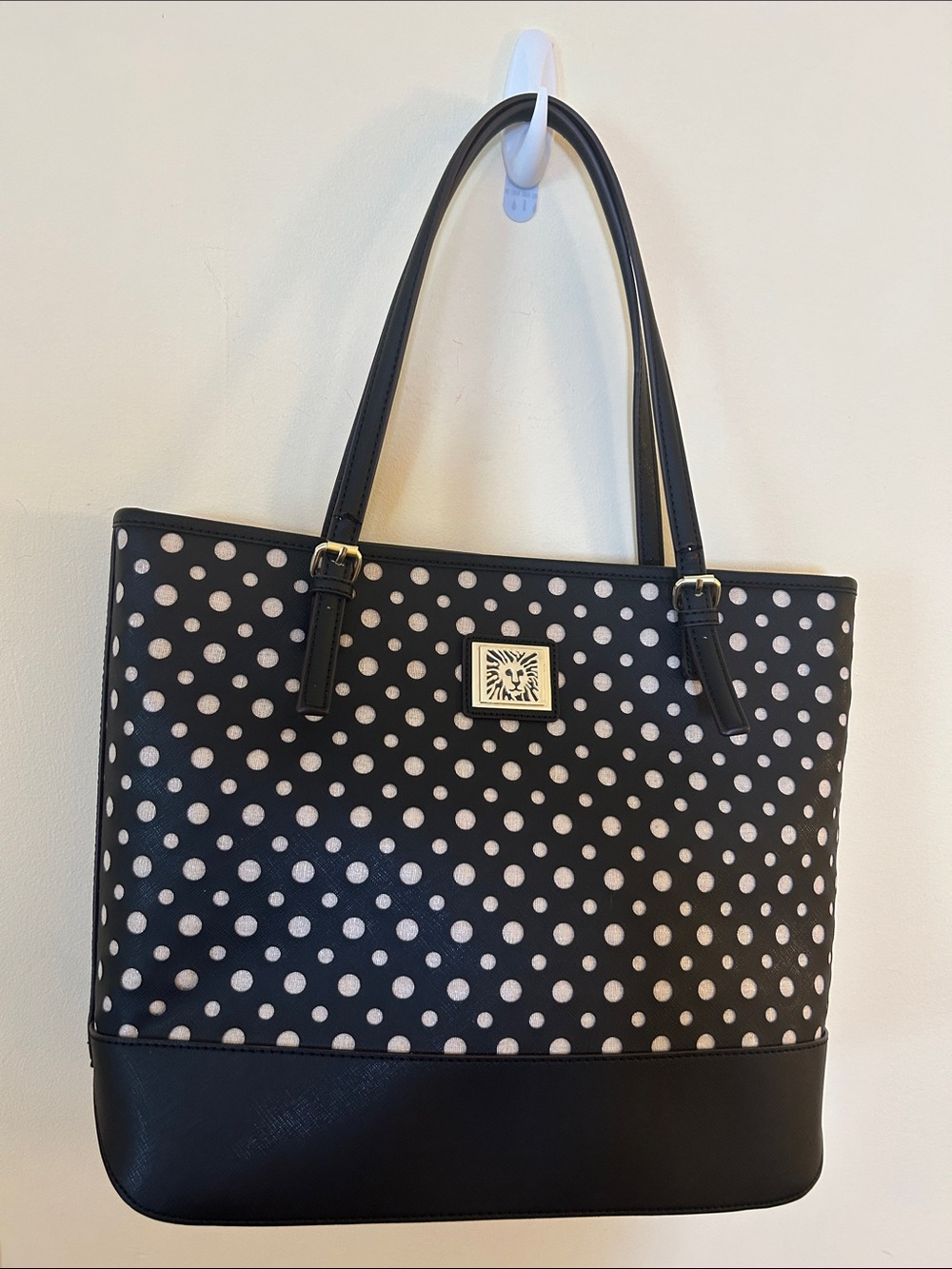 Anne Klein Perfect Tote NWT Black and Metallic Tan Laser Circle Design
